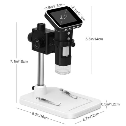 500X ซูมแว่นขยาย 3MP เซ็นเซอร์รับภาพกล้องจุลทรรศน์ดิจิตอล USB พร้อมหน้าจอ 2.5 นิ้วและ 8 LED และขาตั้งมืออาชีพรองรับการ์ด TF, DMS-015M 500X