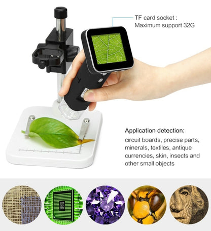 500X ซูมแว่นขยาย 3MP เซ็นเซอร์รับภาพกล้องจุลทรรศน์ดิจิตอล USB พร้อมหน้าจอ 2.5 นิ้วและ 8 LED และขาตั้งมืออาชีพรองรับการ์ด TF, DMS-015M 500X