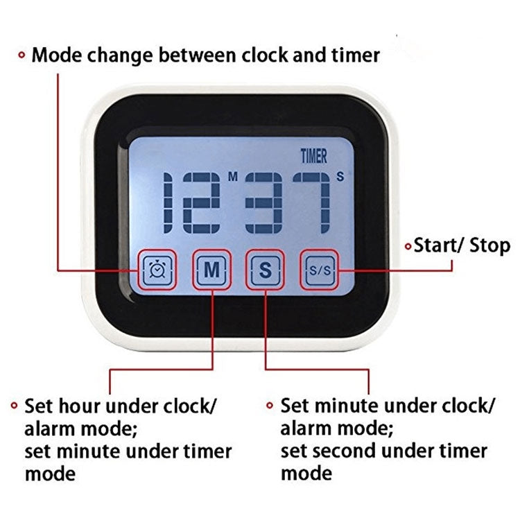 นาฬิกาจับเวลาในครัวนาฬิกาปลุกดิจิตอลหน้าจอสัมผัส LCD ขนาดใหญ่มาพร้อมกับไฟกลางคืนสำหรับทำอาหารเบเกอรี่