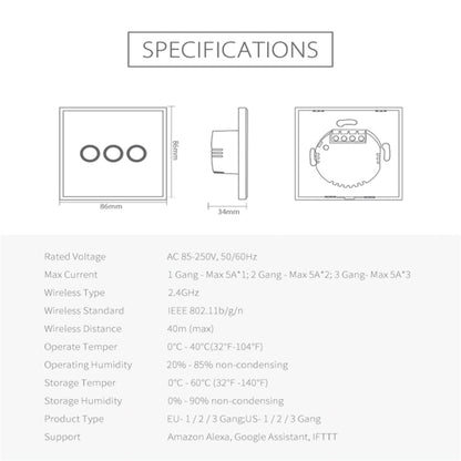 NEO NAS-SC03W Wireless WiFi EU สวิตช์ควบคุมไฟอัจฉริยะ 3Gang, 3 Gang
