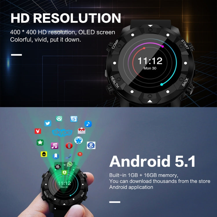 S3 1.39 นิ้วหน้าจอ OLED บลูทูธสมาร์ทวอทช์, กันน้ำ IP67, รองรับเข็มทิศ / เครื่องวัดอัตราการเต้นของหัวใจ / ซิมการ์ด / นำทาง GPS, เข้ากันได้กับโทรศัพท์ Android และ iOS