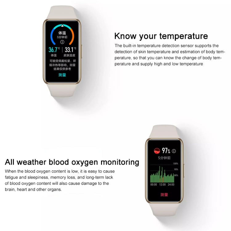 Original Huawei Band 6 Pro 1.47 นิ้วหน้าจอสี AMOLED บลูทูธ 5.0 5ATM สร้อยข้อมือสายรัดข้อมืออัจฉริยะกันน้ำ, รองรับการตรวจจับอุณหภูมิร่างกาย / การตรวจสอบออกซิเจนในเลือด / การตรวจสอบการนอนหลับ / การรูดบัตรสมาร์ท NFC / 96 โหมดกีฬา