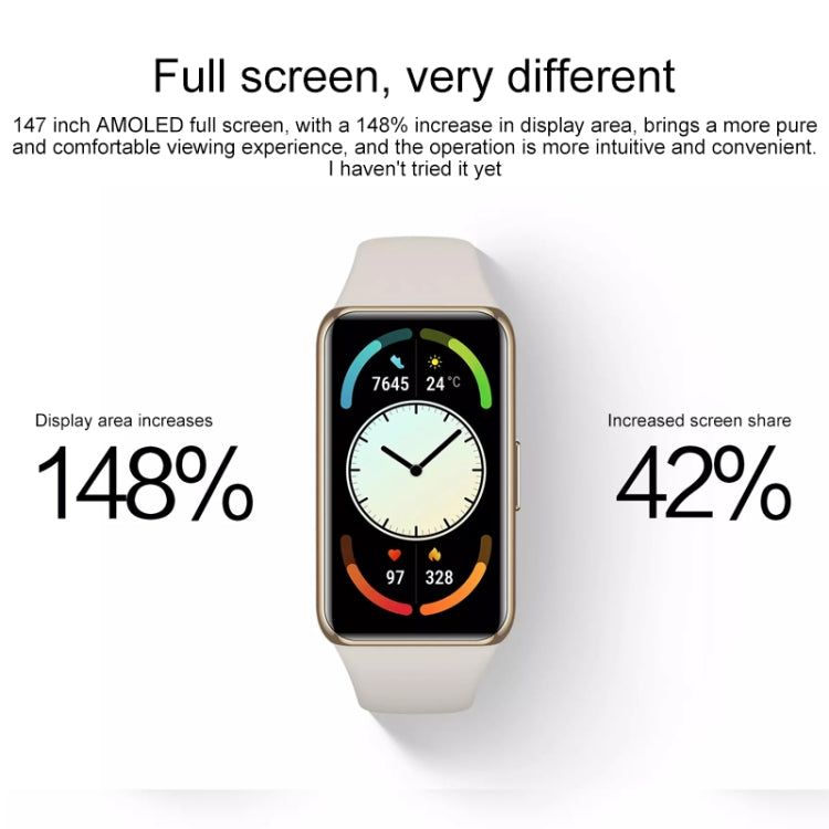 Original Huawei Band 6 Pro 1.47 นิ้วหน้าจอสี AMOLED บลูทูธ 5.0 5ATM สร้อยข้อมือสายรัดข้อมืออัจฉริยะกันน้ำ, รองรับการตรวจจับอุณหภูมิร่างกาย / การตรวจสอบออกซิเจนในเลือด / การตรวจสอบการนอนหลับ / การรูดบัตรสมาร์ท NFC / 96 โหมดกีฬา