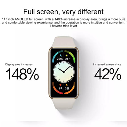 Original Huawei Band 6 Pro 1.47 นิ้วหน้าจอสี AMOLED บลูทูธ 5.0 5ATM สร้อยข้อมือสายรัดข้อมืออัจฉริยะกันน้ำ, รองรับการตรวจจับอุณหภูมิร่างกาย / การตรวจสอบออกซิเจนในเลือด / การตรวจสอบการนอนหลับ / การรูดบัตรสมาร์ท NFC / 96 โหมดกีฬา