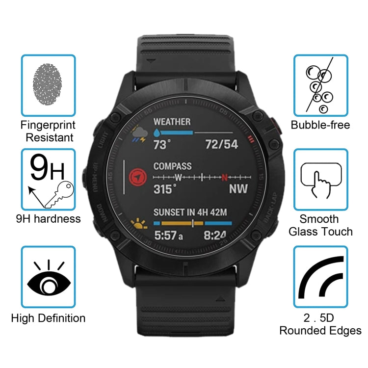 สำหรับ Garmin Fenix 6 Pro 0.26mm 2.5D 9H ฟิล์มกระจกนิรภัยปกป้องหน้าจอ, For Garmin Fenix 6 Pro