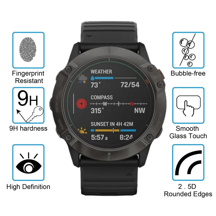 สำหรับ Garmin Fenix 6X Pro 0.26mm 2.5D 9H ฟิล์มกระจกนิรภัยปกป้องหน้าจอ, For Garmin Fenix 6X Pro