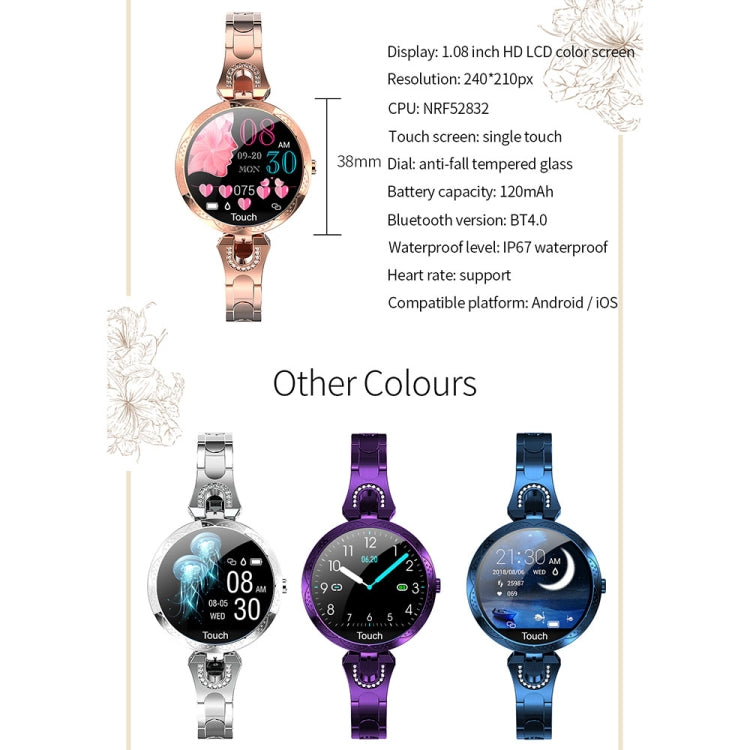 สร้อยข้อมือผู้หญิงสมาร์ทแฟชั่น AK15, หน้าจอ LCD สี 1.08 นิ้ว, กันน้ำ IP67, รองรับการตรวจสอบอัตราการเต้นของหัวใจ / การตรวจสอบการนอนหลับ / การถ่ายภาพระยะไกล