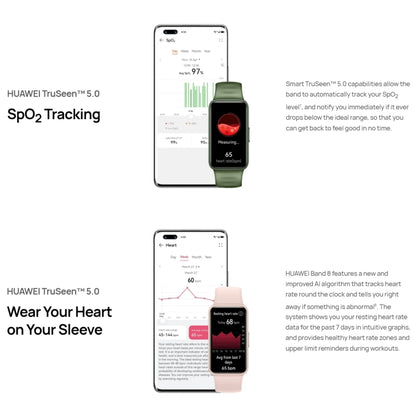 HUAWEI Band 8 NFC 1.47 นิ้ว AMOLED สมาร์ทวอทช์ รองรับอัตราการเต้นของหัวใจ / ความดันโลหิต / ออกซิเจนในเลือด / การตรวจสอบการนอนหลับ, HUAWEI Band 8 NFC