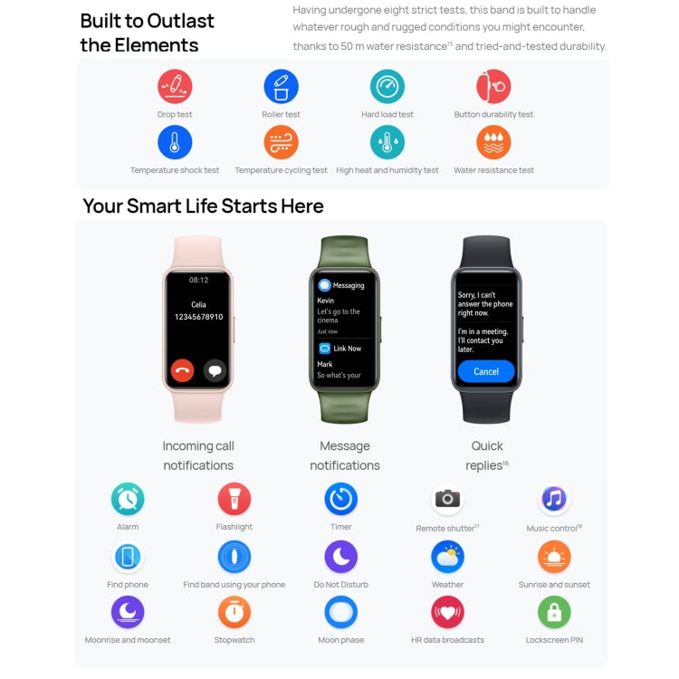 HUAWEI Band 8 Standard 1.47 นิ้ว AMOLED Smart Watch รองรับอัตราการเต้นของหัวใจ / ความดันโลหิต / ออกซิเจนในเลือด / การตรวจสอบการนอนหลับ, HUAWEI Band 8 Standard