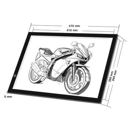 8W 5V LED USB สามระดับความสว่างหรี่แสงได้ A3 ขนาดอะคริลิคบอร์ดคัดลอก Anime Sketch Drawing Sketchpad พร้อมสาย USB และอะแดปเตอร์ไฟ, Three Level of Brightness Dimmable with USB Cable & Power Adapter