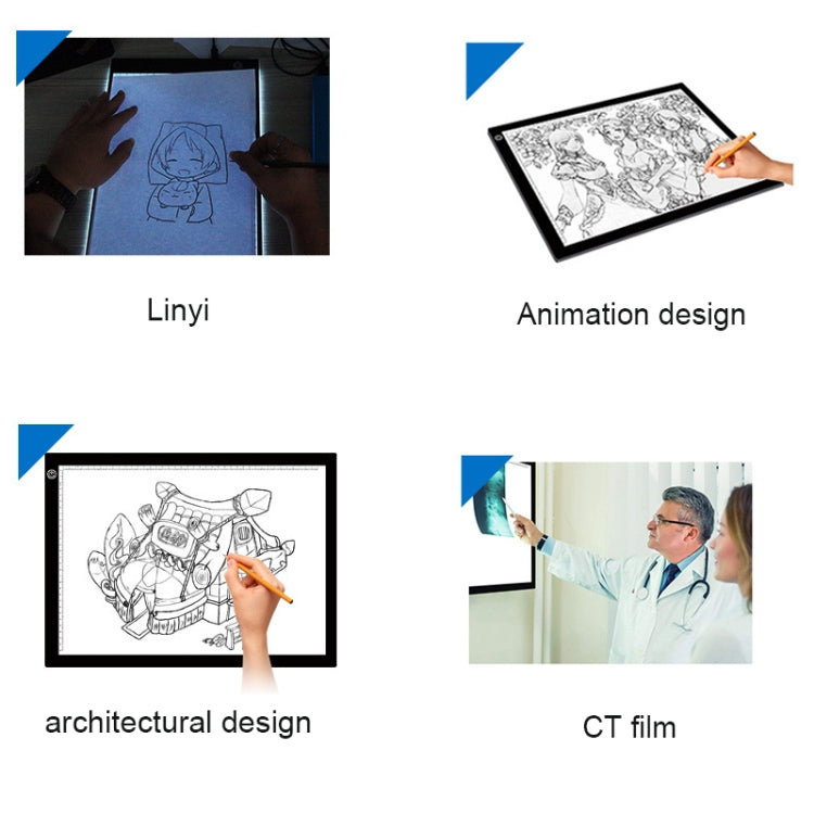 8W 5V LED USB สามระดับความสว่างหรี่แสงได้ A3 ขนาดอะคริลิคบอร์ดคัดลอก Anime Sketch Drawing Sketchpad พร้อมสาย USB และอะแดปเตอร์ไฟ, Three Level of Brightness Dimmable with USB Cable & Power Adapter