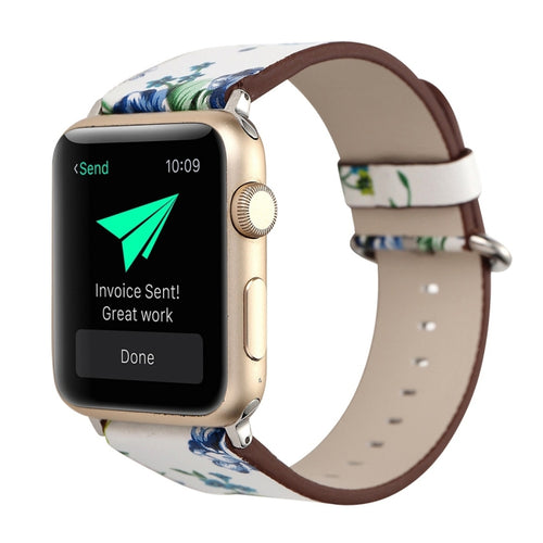 สำหรับ Apple Watch Ultra 49 มม./Series 8 & 7 45 มม./SE 2 & 6 & SE & 5 & 4 44 มม./3 & 2 & 1 42 มม.แฟชั่น Pastoralism สไตล์ดอกไม้เล็กๆรูปแบบผู้หญิงนาฬิกาหนังนาฬิกา, For 42mm A, For 42mm B, For 42mm C, For 42mm D, For 42mm E, For 42mm F