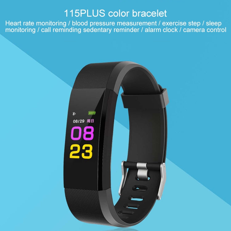 115Plus 0.96 นิ้วหน้าจอสี OLED สร้อยข้อมืออัจฉริยะรองรับการแจ้งเตือนการโทร / การตรวจสอบอัตราการเต้นของหัวใจ / การตรวจสอบความดันโลหิต / การตรวจสอบการนอนหลับ / เตือนอยู่ประจำ