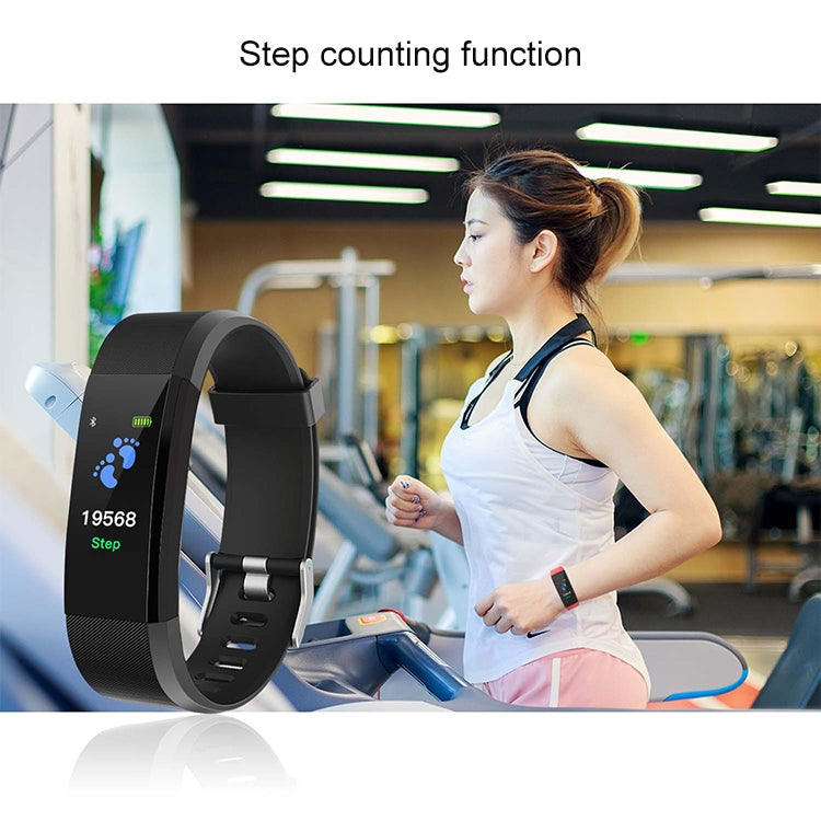 115Plus 0.96 นิ้วหน้าจอสี OLED สร้อยข้อมืออัจฉริยะรองรับการแจ้งเตือนการโทร / การตรวจสอบอัตราการเต้นของหัวใจ / การตรวจสอบความดันโลหิต / การตรวจสอบการนอนหลับ / เตือนอยู่ประจำ