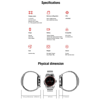 N6 Smart Watch 1.3 นิ้วหน้าจอ TFT MTK2502C Bluetooth4.0, สายนาฬิกาสแตนเลส, รองรับเครื่องวัดอัตราการเต้นของหัวใจ & Pedometer & Sleep Monitor & เตือนอยู่ประจำ, Stainless Steel Watch Strap/Black, Stainless Steel Watch Strap/Silver