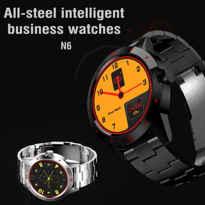N6 Smart Watch 1.3 นิ้วหน้าจอ TFT MTK2502C Bluetooth4.0, สายนาฬิกาสแตนเลส, รองรับเครื่องวัดอัตราการเต้นของหัวใจ & Pedometer & Sleep Monitor & เตือนอยู่ประจำ, Stainless Steel Watch Strap/Black, Stainless Steel Watch Strap/Silver