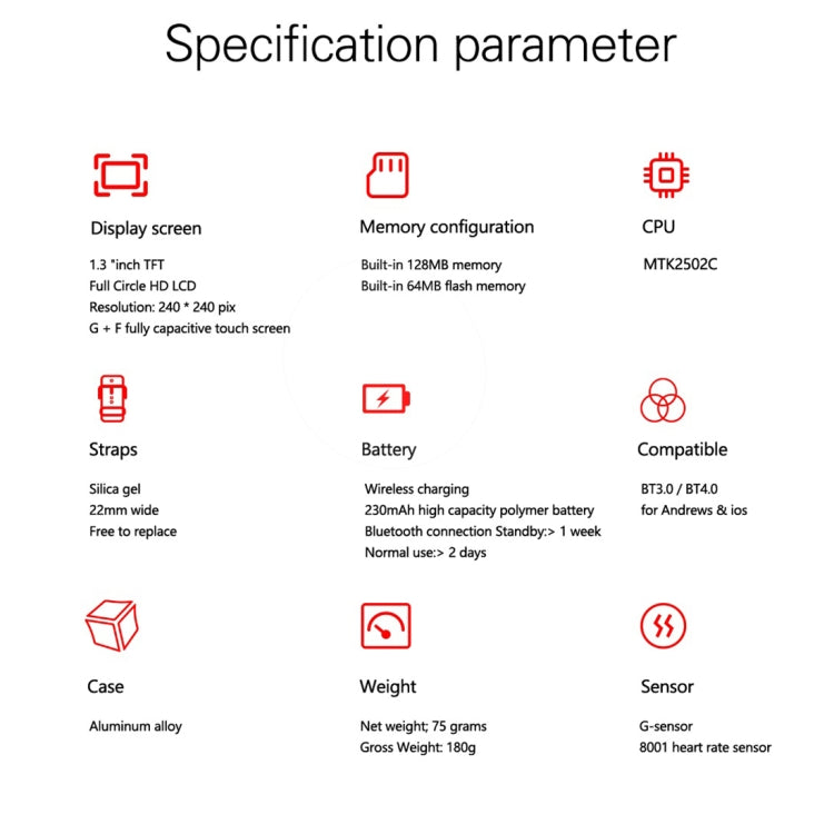 N6 สมาร์ทวอทช์ 1.3 นิ้วหน้าจอ TFT MTK2502C Bluetooth4.0, สายนาฬิกาซิลิโคน, รองรับเครื่องวัดอัตราการเต้นของหัวใจและเครื่องวัดจำนวนก้าวและเครื่องวัดการนอนหลับ & การแจ้งเตือนอยู่ประจำ, Silicone Watch Strap/Red, Silicone Watch Strap/Yellow