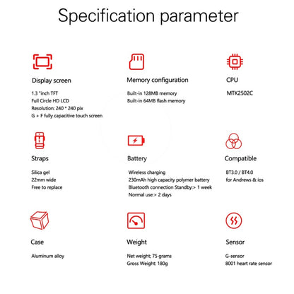 N6 สมาร์ทวอทช์ 1.3 นิ้วหน้าจอ TFT MTK2502C Bluetooth4.0, สายนาฬิกาซิลิโคน, รองรับเครื่องวัดอัตราการเต้นของหัวใจและเครื่องวัดจำนวนก้าวและเครื่องวัดการนอนหลับ & การแจ้งเตือนอยู่ประจำ, Silicone Watch Strap/Red, Silicone Watch Strap/Yellow