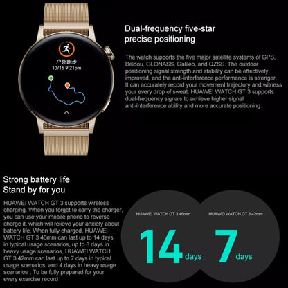 HUAWEI WATCH GT 3 สมาร์ทวอทช์ สายรัดข้อมือแบบถัก 42 มม. หน้าจอ AMOLED ขนาด 1.32 นิ้ว รองรับการตรวจวัดอัตราการเต้นของหัวใจ / GPS / อายุการใช้งานแบตเตอรี่ 7 วัน / NFC, GT 3 42mm Pink