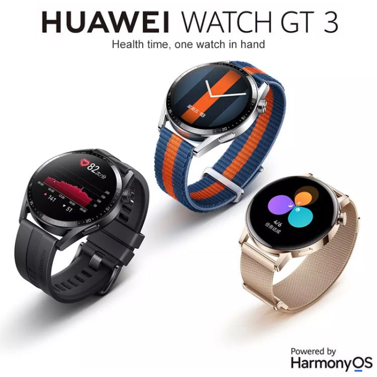HUAWEI WATCH GT 3 สมาร์ทวอทช์ สายรัดข้อมือยาง 46 มม. หน้าจอ AMOLED ขนาด 1.43 นิ้ว รองรับการตรวจวัดอัตราการเต้นของหัวใจ / GPS / อายุการใช้งานแบตเตอรี่ 14 วัน / NFC, GT 3 46mm Black