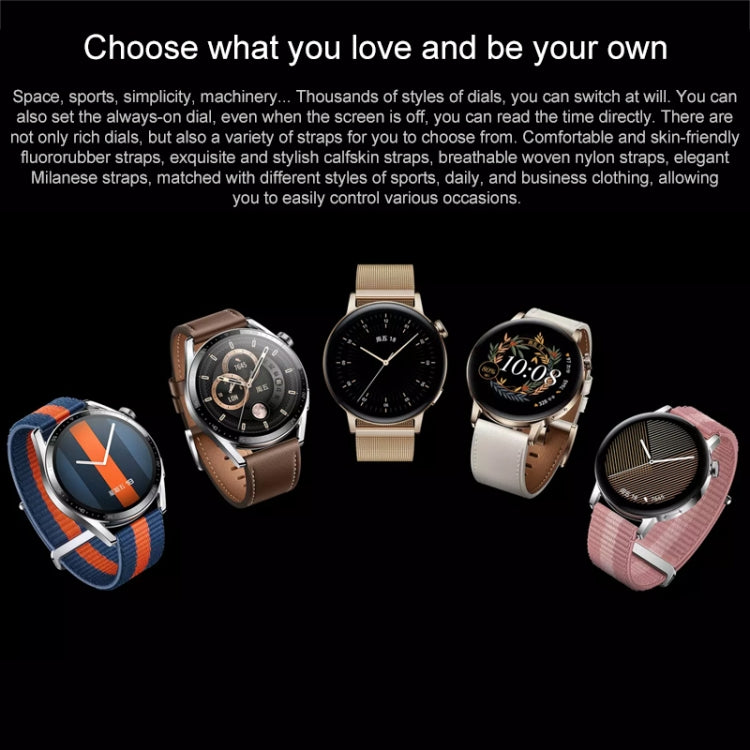 HUAWEI WATCH GT 3 สมาร์ทวอทช์ สายรัดข้อมือยาง 46 มม. หน้าจอ AMOLED ขนาด 1.43 นิ้ว รองรับการตรวจวัดอัตราการเต้นของหัวใจ / GPS / อายุการใช้งานแบตเตอรี่ 14 วัน / NFC, GT 3 46mm Black