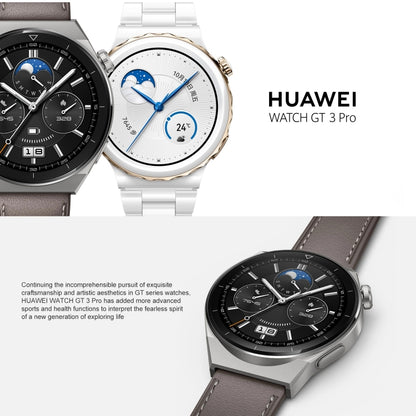 HUAWEI WATCH GT 3 Pro Titanium Smart Watch สายรัดข้อมือหนังแท้ 46 มม. หน้าจอ AMOLED ขนาด 1.43 นิ้ว รองรับ ECG / GPS / อายุการใช้งานแบตเตอรี่ 14 วัน, 46mm Rubber Wristband, 46mm Genuine Leather Wristband
