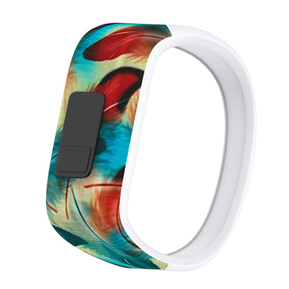 สายนาฬิกาซิลิโคนลายขนนกสีสันสดใสสำหรับ Garmin Vivofit JR ขนาด: เล็ก