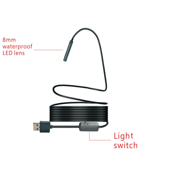 YPC110 กล้อง 8 มม. 2.0MP HD กล้องส่องกล้อง WiFi กล้องตรวจสอบท่องูพร้อมไฟ LED 8 ดวง, กันน้ำ IP68, เส้นผ่านศูนย์กลางเลนส์: 8 มม., ความยาว: 3.5 ม., เส้นอ่อน, 3.5m Soft Line