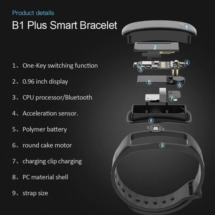 TLW B1 Plus Fitness Tracker 0.96 นิ้วหน้าจอสี Bluetooth 4.0 สายรัดข้อมือสร้อยข้อมือสมาร์ท, กันน้ำ IP67, รองรับโหมดกีฬา / เครื่องวัดอัตราการเต้นของหัวใจ / การตรวจสอบการนอนหลับ / การแจ้งเตือนข้อมูล, B1 Black, B1 Blue, B1 Red