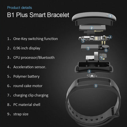 TLW B1 Plus Fitness Tracker 0.96 นิ้วหน้าจอสี Bluetooth 4.0 สายรัดข้อมือสร้อยข้อมือสมาร์ท, กันน้ำ IP67, รองรับโหมดกีฬา / เครื่องวัดอัตราการเต้นของหัวใจ / การตรวจสอบการนอนหลับ / การแจ้งเตือนข้อมูล, B1 Black, B1 Blue, B1 Red