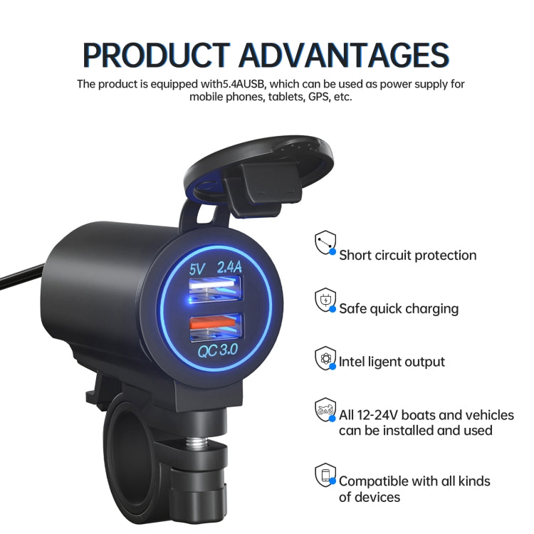 ZH-723F5 รถยนต์ / รถจักรยานยนต์ QC3.0 โทรศัพท์มือถือชาร์จเร็ว Dual USB Car Charger