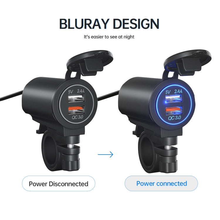 ZH-723F5 รถยนต์ / รถจักรยานยนต์ QC3.0 โทรศัพท์มือถือชาร์จเร็ว Dual USB Car Charger