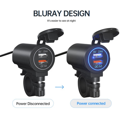 ZH-723F5 รถยนต์ / รถจักรยานยนต์ QC3.0 โทรศัพท์มือถือชาร์จเร็ว Dual USB Car Charger