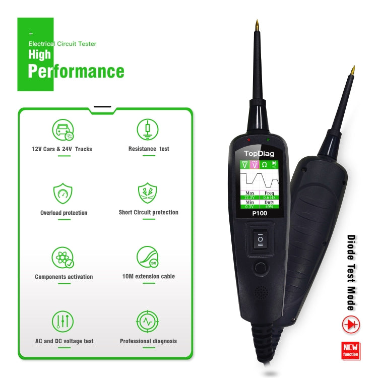 TopDiag P100 Car Circuit Intelligent Analyzer เครื่องมือวินิจฉัย, ความยาวสายเคเบิล: 2 ม, TopDiag P100 2m