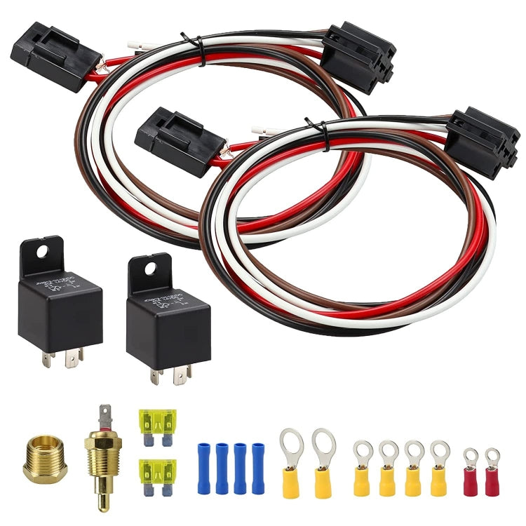 รถ 12V 40A 175-185 องศาเทอร์โมสตัทพัดลมระบายความร้อนแบบคู่สายไฟรีเลย์ชุดเซ็นเซอร์, Electric Cooling Fan Wiring Relay