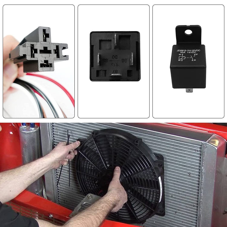 รถ 12V 40A 175-185 องศาเทอร์โมสตัทพัดลมระบายความร้อนแบบคู่สายไฟรีเลย์ชุดเซ็นเซอร์, Electric Cooling Fan Wiring Relay