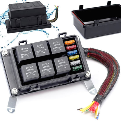 12V 5 Pin รถ 6 ช่องกล่องฟิวส์รีเลย์กันน้ำพร้อมสายเคเบิล, 12V 5 Pin