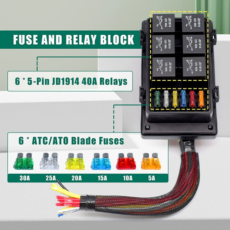12V 5 Pin รถ 6 ช่องกล่องฟิวส์รีเลย์กันน้ำพร้อมสายเคเบิล, 12V 5 Pin