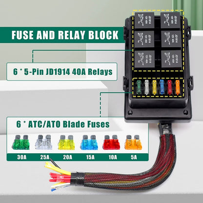 12V 5 Pin รถ 6 ช่องกล่องฟิวส์รีเลย์กันน้ำพร้อมสายเคเบิล, 12V 5 Pin
