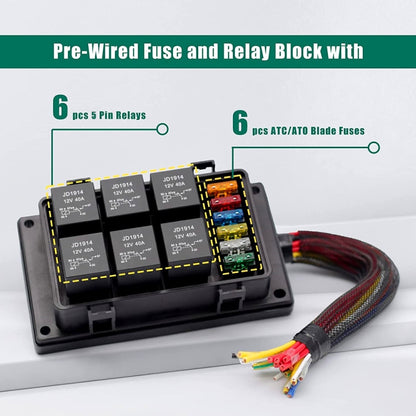 12V 5 Pin รถ 6 ช่องกล่องฟิวส์รีเลย์กันน้ำพร้อมสายเคเบิล, 12V 5 Pin