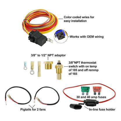 รถ 12V 40A 165-185 องศาพัดลมระบายความร้อนไฟฟ้าเทอร์โมสตัทเซ็นเซอร์อุณหภูมิชุดสวิตช์, 12V 40A 165-185 Degree