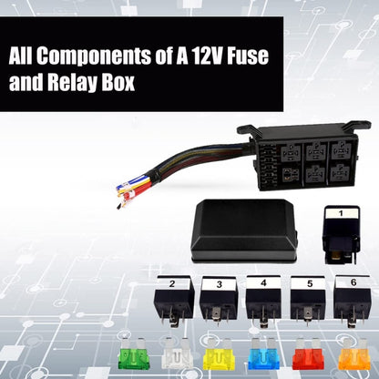 12V 5 Pin รถ 6 ช่องกล่องฟิวส์รีเลย์กันน้ำพร้อมสายเคเบิล, 12V