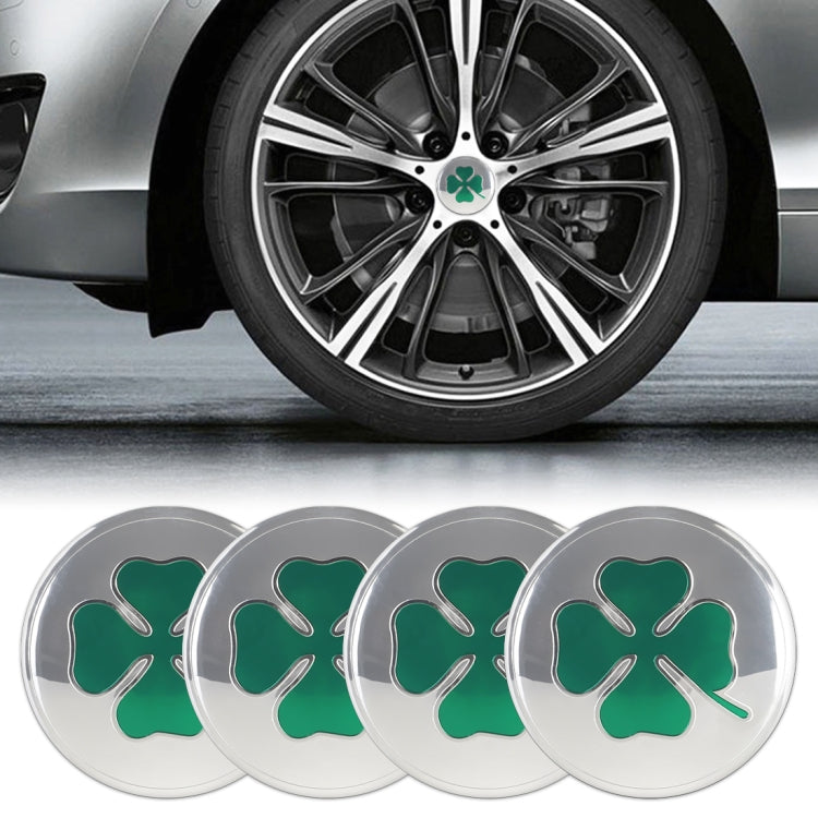 4 in 1 สติ๊กเกอร์ติดดุมล้อลายใบโคลเวอร์ 4 ใบ สีเงิน เส้นผ่านศูนย์กลาง 5.8cm, Four Leaf Clover Pattern Silver