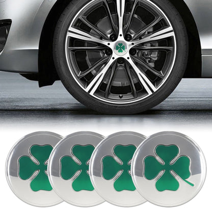4 in 1 สติ๊กเกอร์ติดดุมล้อลายใบโคลเวอร์ 4 ใบ สีเงิน เส้นผ่านศูนย์กลาง 5.8cm, Four Leaf Clover Pattern Silver