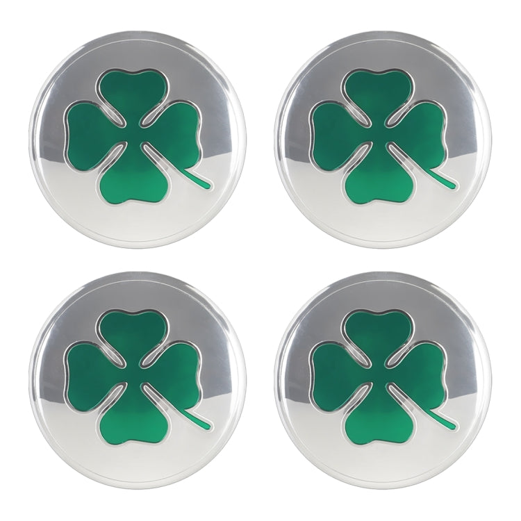 4 in 1 สติ๊กเกอร์ติดดุมล้อลายใบโคลเวอร์ 4 ใบ สีเงิน เส้นผ่านศูนย์กลาง 5.8cm, Four Leaf Clover Pattern Silver