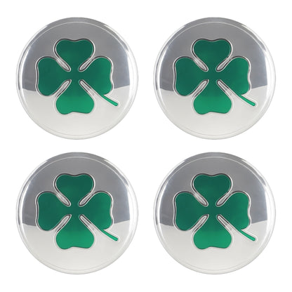 4 in 1 สติ๊กเกอร์ติดดุมล้อลายใบโคลเวอร์ 4 ใบ สีเงิน เส้นผ่านศูนย์กลาง 5.8cm, Four Leaf Clover Pattern Silver