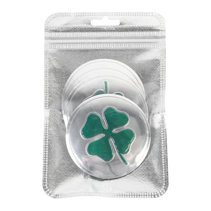 4 in 1 สติ๊กเกอร์ติดดุมล้อลายใบโคลเวอร์ 4 ใบ สีเงิน เส้นผ่านศูนย์กลาง 5.8cm, Four Leaf Clover Pattern Silver