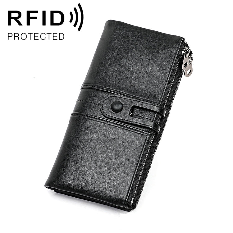3520 Long Cowhide Leather Folding Anti-magnetic RFID Wallet for Ladies พร้อมช่องใส่การ์ด, 3520 Black, 3520 Coffee, 3520 Blue, 3520 Red, 3520 Yellowish-brown
