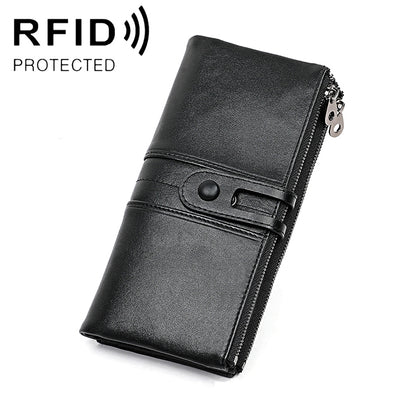 3520 Long Cowhide Leather Folding Anti-magnetic RFID Wallet for Ladies พร้อมช่องใส่การ์ด, 3520 Black, 3520 Coffee, 3520 Blue, 3520 Red, 3520 Yellowish-brown