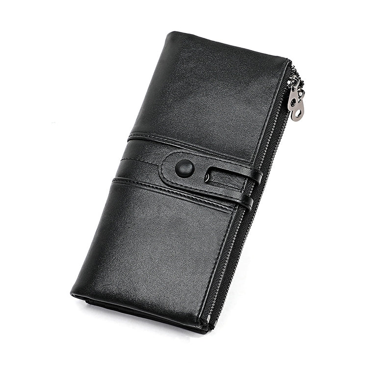 3520 Long Cowhide Leather Folding Anti-magnetic RFID Wallet for Ladies พร้อมช่องใส่การ์ด, 3520 Black, 3520 Coffee, 3520 Blue, 3520 Red, 3520 Yellowish-brown
